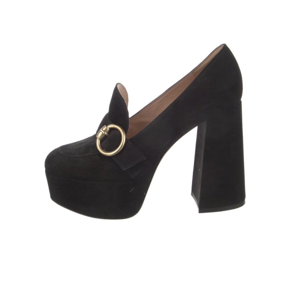 Gianvito Rossi Black Suede Round Toe Pumps Women's With Platform Size: US5.5